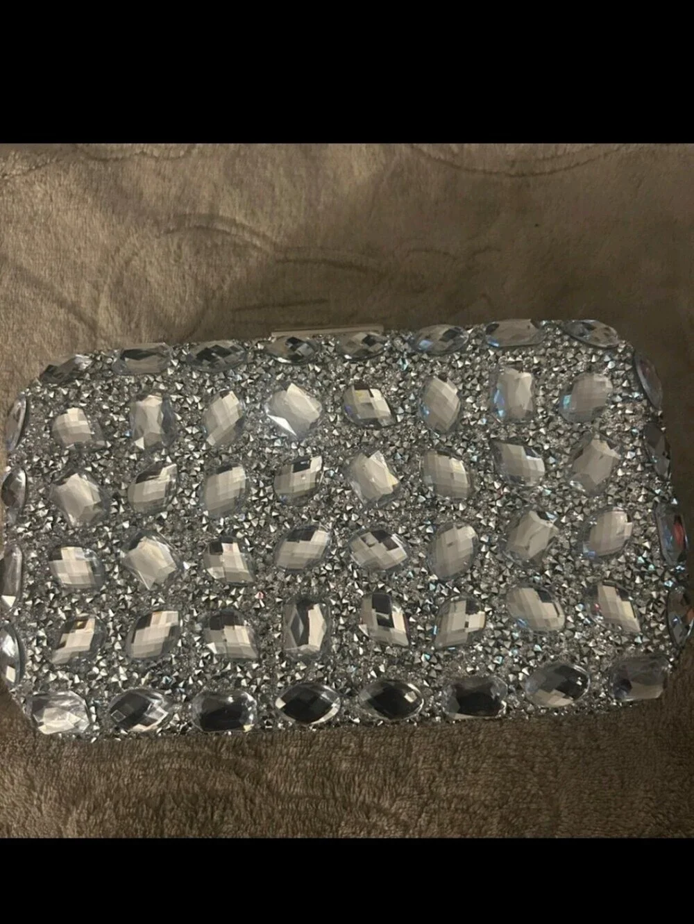 Silver Crystal Embellished Evening Clutch